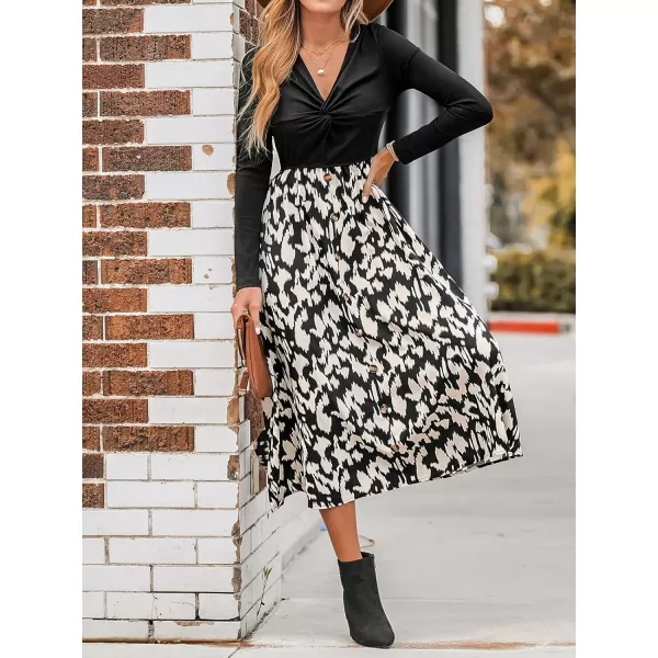 imageCUPSHE Womens Leopard Print Maxi Dress Long Sleeves Dresses VNeck Dressing Button Front CasualBlack