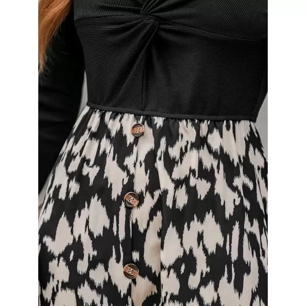 imageCUPSHE Womens Leopard Print Maxi Dress Long Sleeves Dresses VNeck Dressing Button Front CasualBlack