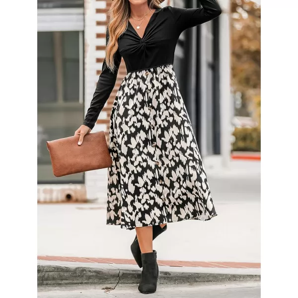 imageCUPSHE Womens Leopard Print Maxi Dress Long Sleeves Dresses VNeck Dressing Button Front CasualBlack