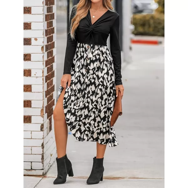 imageCUPSHE Womens Leopard Print Maxi Dress Long Sleeves Dresses VNeck Dressing Button Front CasualBlack