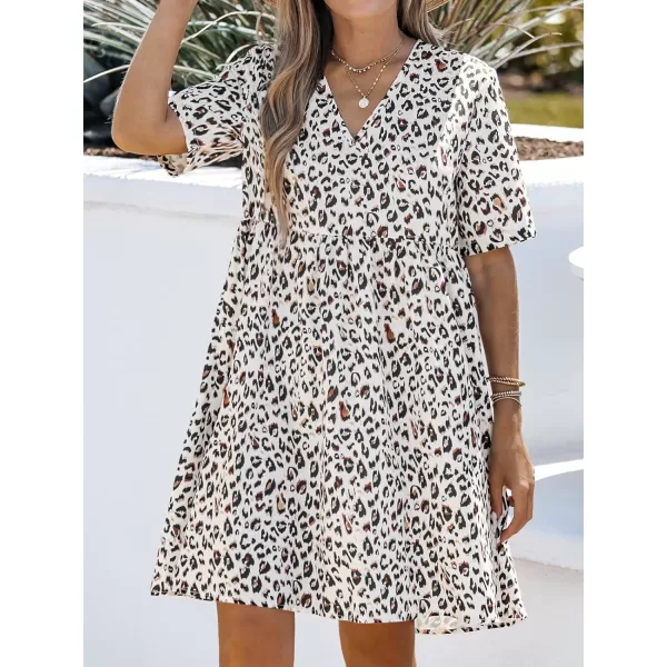 imageCUPSHE Womens Leopard Print VNeck Mini Dress Short Sleeves Dresses Casual SummerWhite Leopard