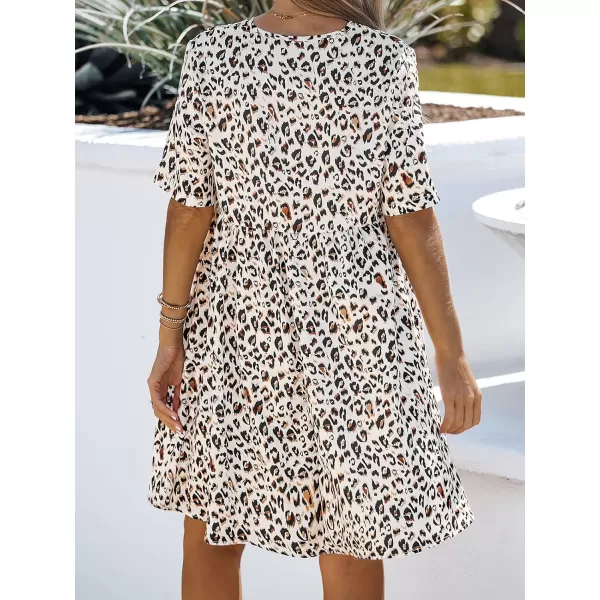 imageCUPSHE Womens Leopard Print VNeck Mini Dress Short Sleeves Dresses Casual SummerWhite Leopard