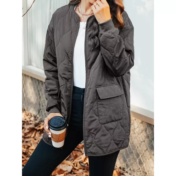imageCUPSHE Womens Lightweight Quilted Jacket Zipper Front Long Sleeves Casual Coats with PocketsBlack