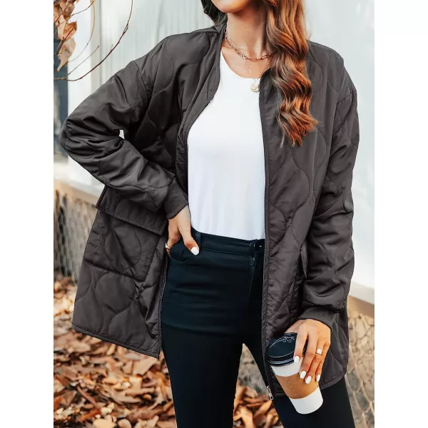 imageCUPSHE Womens Lightweight Quilted Jacket Zipper Front Long Sleeves Casual Coats with PocketsBlack