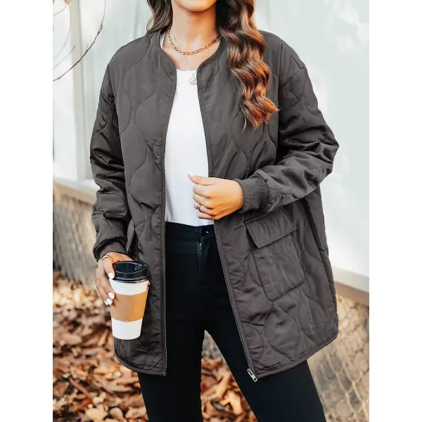 imageCUPSHE Womens Lightweight Quilted Jacket Zipper Front Long Sleeves Casual Coats with PocketsBlack