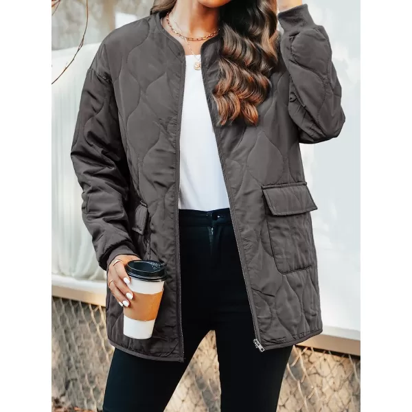 imageCUPSHE Womens Lightweight Quilted Jacket Zipper Front Long Sleeves Casual Coats with PocketsBlack