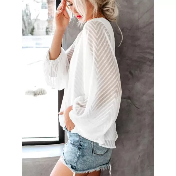 imageCUPSHE Womens Long Sleeve Casual Solid Fall Blouse VNeck Loose Fit Ruching TopsWhite