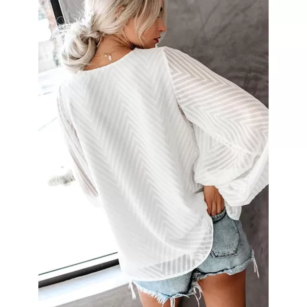 imageCUPSHE Womens Long Sleeve Casual Solid Fall Blouse VNeck Loose Fit Ruching TopsWhite