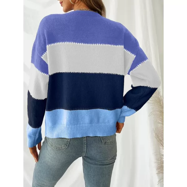 imageCUPSHE Womens Long Sleeve Colorblock Fall Winter Casual Knit Pullover Sweater Round NeckBlue
