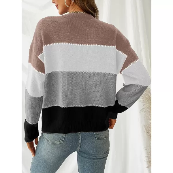 imageCUPSHE Womens Long Sleeve Colorblock Fall Winter Casual Knit Pullover Sweater Round NeckGreyBrown