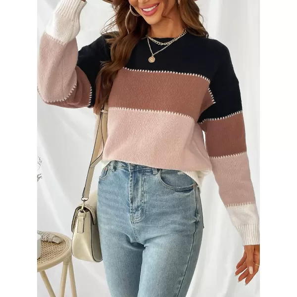 imageCUPSHE Womens Long Sleeve Colorblock Fall Winter Casual Knit Pullover Sweater Round NeckWhite