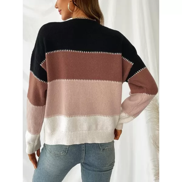imageCUPSHE Womens Long Sleeve Colorblock Fall Winter Casual Knit Pullover Sweater Round NeckWhite