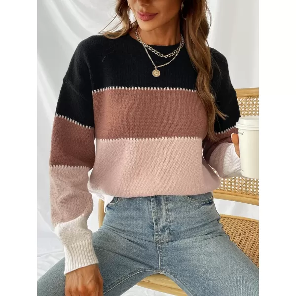 imageCUPSHE Womens Long Sleeve Colorblock Fall Winter Casual Knit Pullover Sweater Round NeckWhite