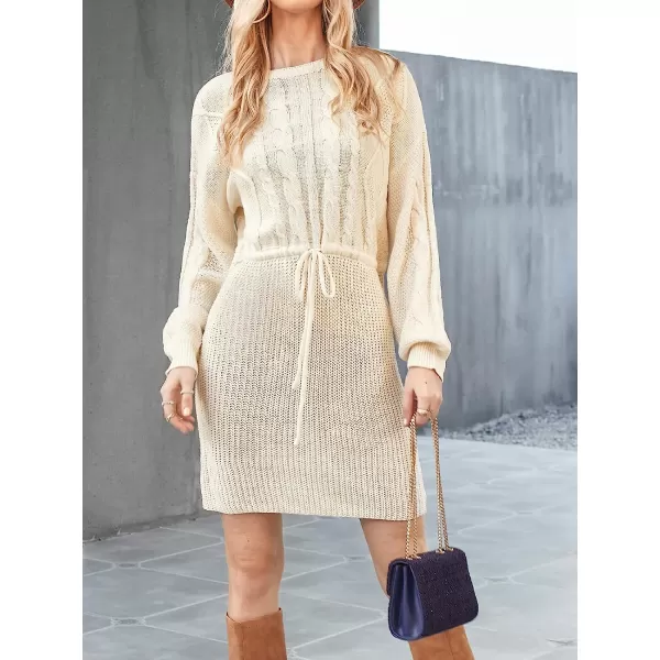 imageCUPSHE Womens Long Sleeve Drawstring Sweater Dress Fall Winter Pullover Sweater Bodycon Mini DressCream White