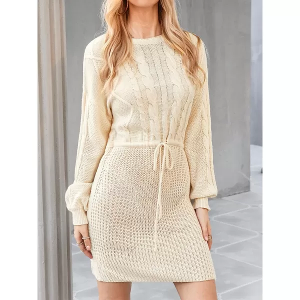 imageCUPSHE Womens Long Sleeve Drawstring Sweater Dress Fall Winter Pullover Sweater Bodycon Mini DressCream White