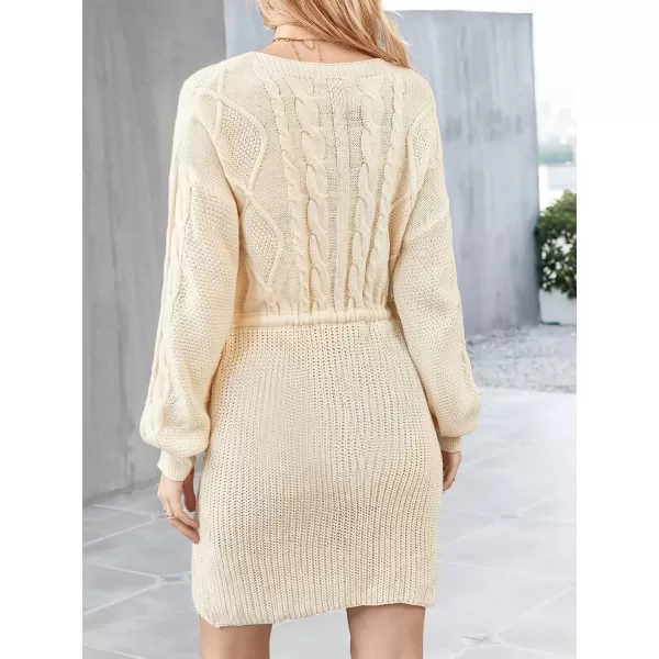 imageCUPSHE Womens Long Sleeve Drawstring Sweater Dress Fall Winter Pullover Sweater Bodycon Mini DressCream White