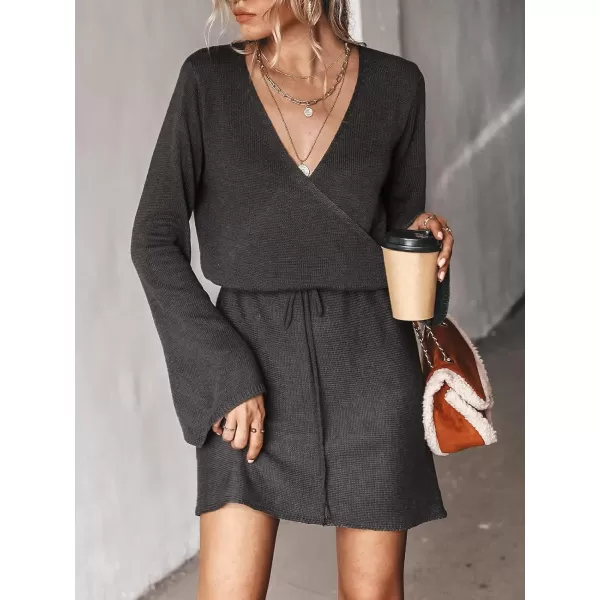 imageCUPSHE Womens Long Sleeve Drawstring Sweater Dress Solid Black Fall Winter Casual Lace Crochet Pullover SweaterBlack