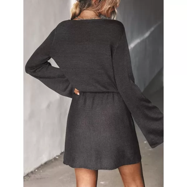 imageCUPSHE Womens Long Sleeve Drawstring Sweater Dress Solid Black Fall Winter Casual Lace Crochet Pullover SweaterBlack