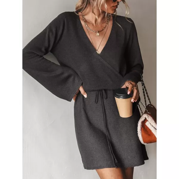 imageCUPSHE Womens Long Sleeve Drawstring Sweater Dress Solid Black Fall Winter Casual Lace Crochet Pullover SweaterBlack