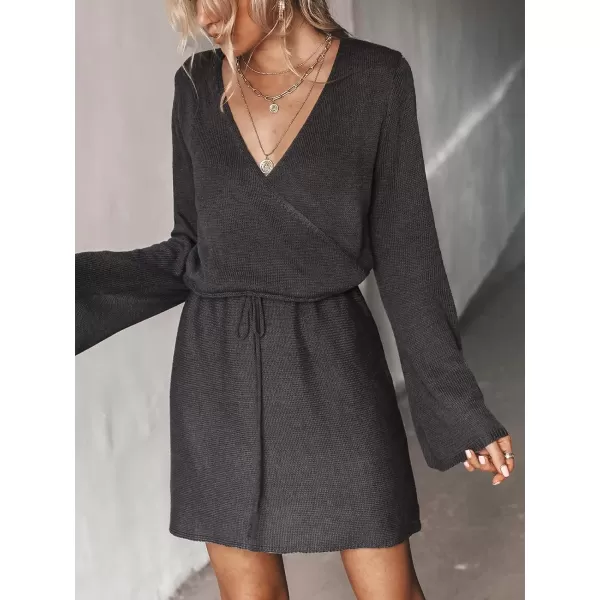 imageCUPSHE Womens Long Sleeve Drawstring Sweater Dress Solid Black Fall Winter Casual Lace Crochet Pullover SweaterBlack