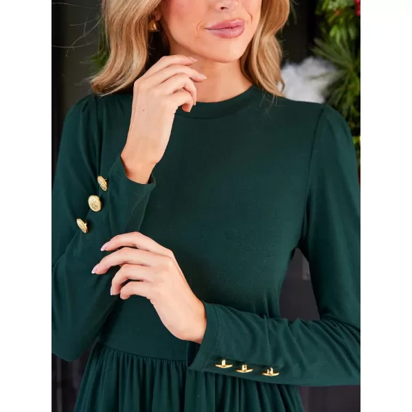 imageCUPSHE Womens Long Sleeve Dress Round Neck Ruching A Line Mini DressesGreen