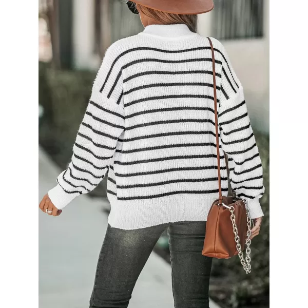 imageCUPSHE Womens Long Sleeve Knitted Sweater Winter Striped Mock Neck Zipper Pullover SweaterMulticolored