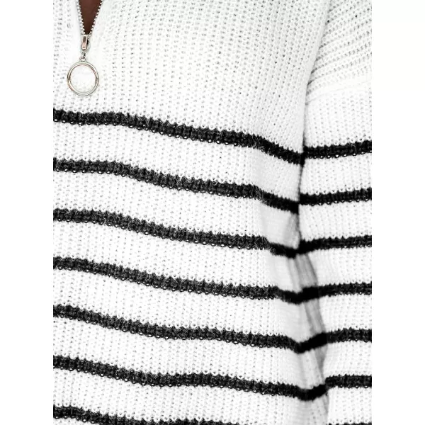 imageCUPSHE Womens Long Sleeve Knitted Sweater Winter Striped Mock Neck Zipper Pullover SweaterMulticolored