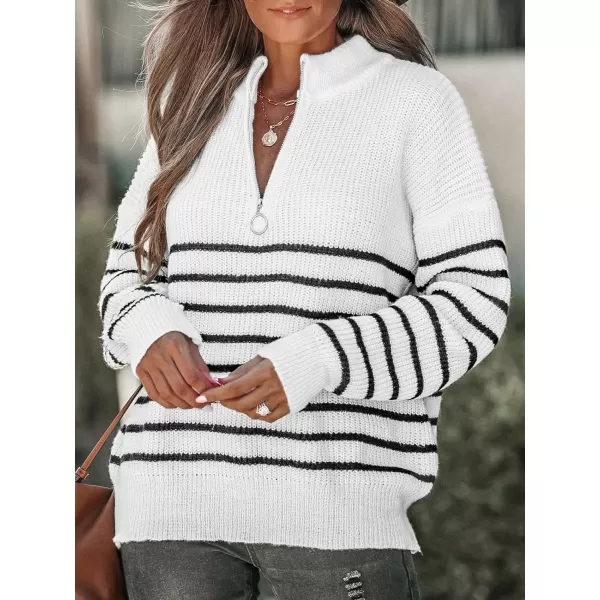 imageCUPSHE Womens Long Sleeve Knitted Sweater Winter Striped Mock Neck Zipper Pullover SweaterMulticolored