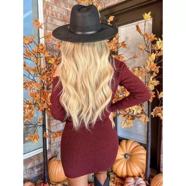 imageCUPSHE Womens Long Sleeve One Shoulder Knitted Sweater Dress Winter Asymmetrical Mini Dress SweaterWine