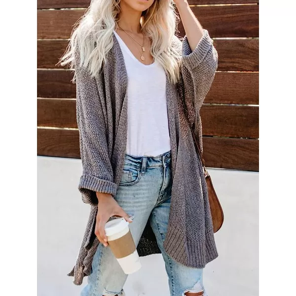 imageCUPSHE Womens Long Sleeve Open Front Cardigan Solid Winter Casual Crochet Textured Knit SweaterGrey