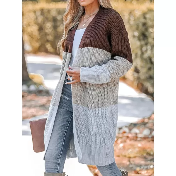 imageCUPSHE Womens Long Sleeve Open Front Cardigan Sweaters Color Contrast Fashion Knit Outwear Cardigans Sweater Oversized CoatGreyampbrown