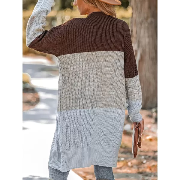 imageCUPSHE Womens Long Sleeve Open Front Cardigan Sweaters Color Contrast Fashion Knit Outwear Cardigans Sweater Oversized CoatGreyampbrown