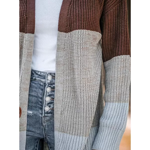 imageCUPSHE Womens Long Sleeve Open Front Cardigan Sweaters Color Contrast Fashion Knit Outwear Cardigans Sweater Oversized CoatGreyampbrown