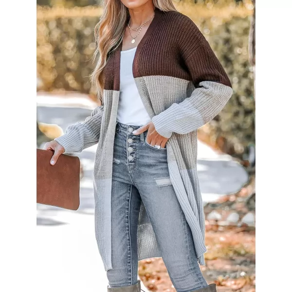 imageCUPSHE Womens Long Sleeve Open Front Cardigan Sweaters Color Contrast Fashion Knit Outwear Cardigans Sweater Oversized CoatGreyampbrown