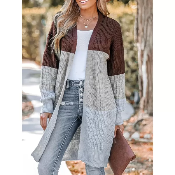 imageCUPSHE Womens Long Sleeve Open Front Cardigan Sweaters Color Contrast Fashion Knit Outwear Cardigans Sweater Oversized CoatGreyampbrown