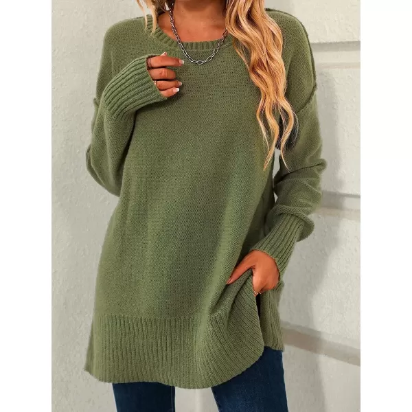 imageCUPSHE Womens Long Sleeve Oversized Pullover Sweater Solid Fall Winter Round Neck Casual KnitGreen