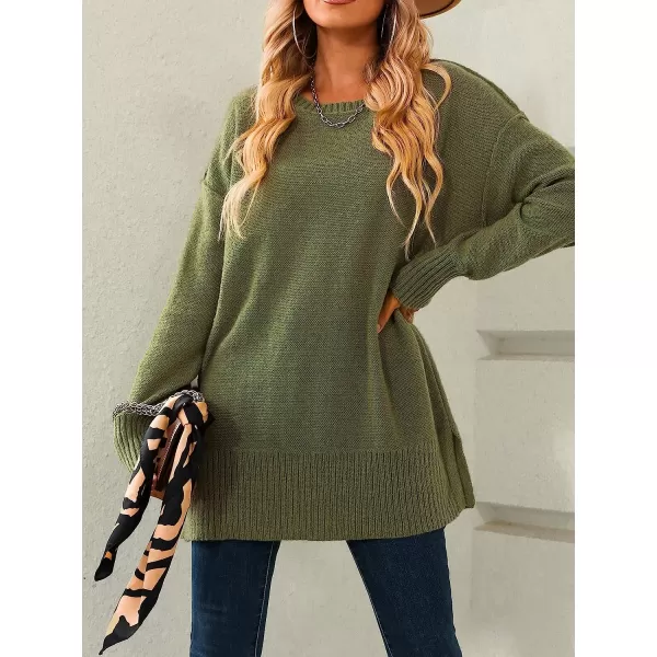 imageCUPSHE Womens Long Sleeve Oversized Pullover Sweater Solid Fall Winter Round Neck Casual KnitGreen