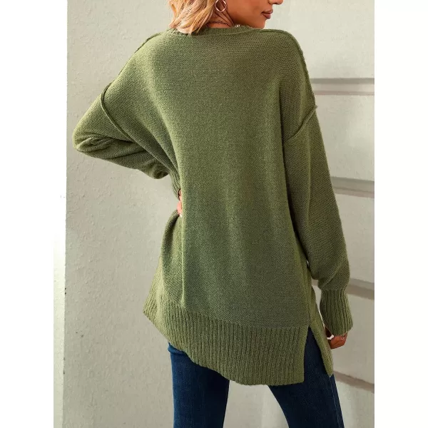 imageCUPSHE Womens Long Sleeve Oversized Pullover Sweater Solid Fall Winter Round Neck Casual KnitGreen