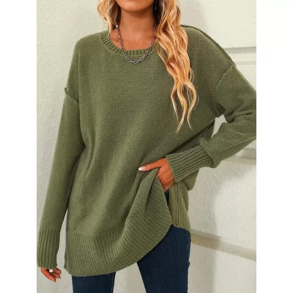 imageCUPSHE Womens Long Sleeve Oversized Pullover Sweater Solid Fall Winter Round Neck Casual KnitGreen
