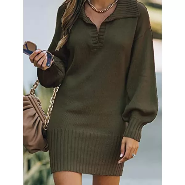 imageCUPSHE Womens Long Sleeve Pullover Sweater Dress Fall Winter Casual Knit Split Neck Mini DressesGreen