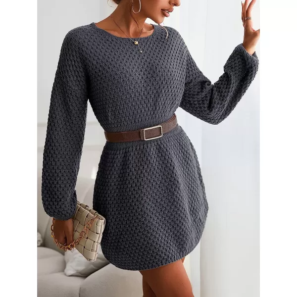 imageCUPSHE Womens Long Sleeve Pullover Sweater Dress Solid Fall Winter Casual Knit DressesBlack