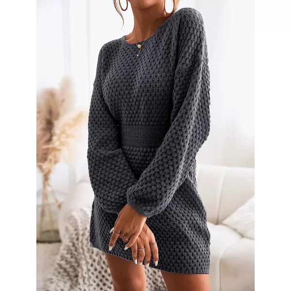 imageCUPSHE Womens Long Sleeve Pullover Sweater Dress Solid Fall Winter Casual Knit DressesBlack