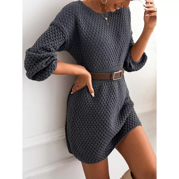 imageCUPSHE Womens Long Sleeve Pullover Sweater Dress Solid Fall Winter Casual Knit DressesBlack