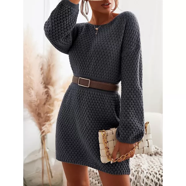 imageCUPSHE Womens Long Sleeve Pullover Sweater Dress Solid Fall Winter Casual Knit DressesBlack