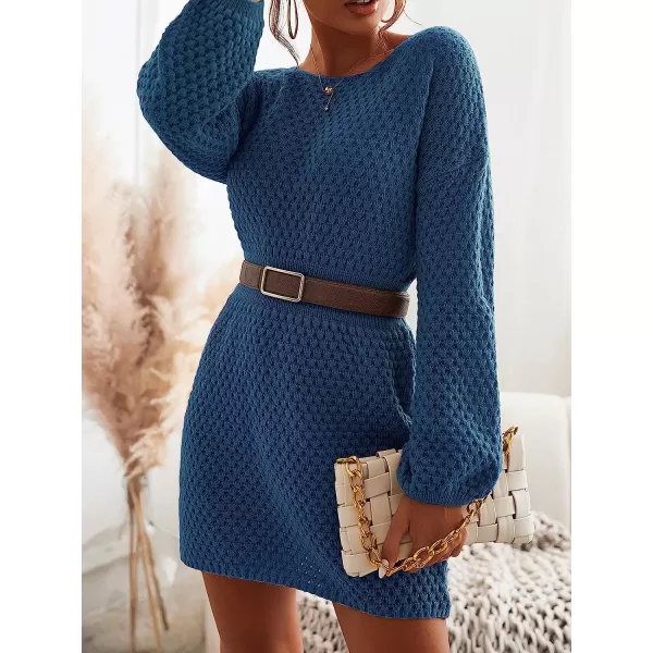 imageCUPSHE Womens Long Sleeve Pullover Sweater Dress Solid Fall Winter Casual Knit DressesBlue