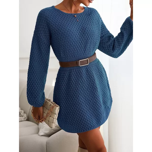 imageCUPSHE Womens Long Sleeve Pullover Sweater Dress Solid Fall Winter Casual Knit DressesBlue