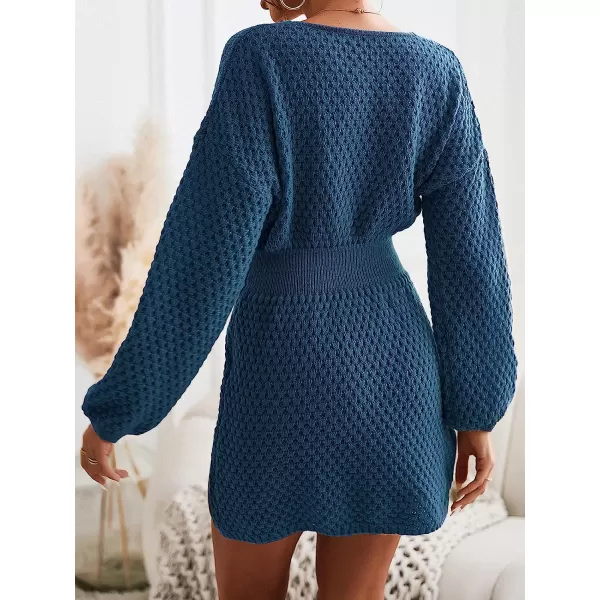 imageCUPSHE Womens Long Sleeve Pullover Sweater Dress Solid Fall Winter Casual Knit DressesBlue