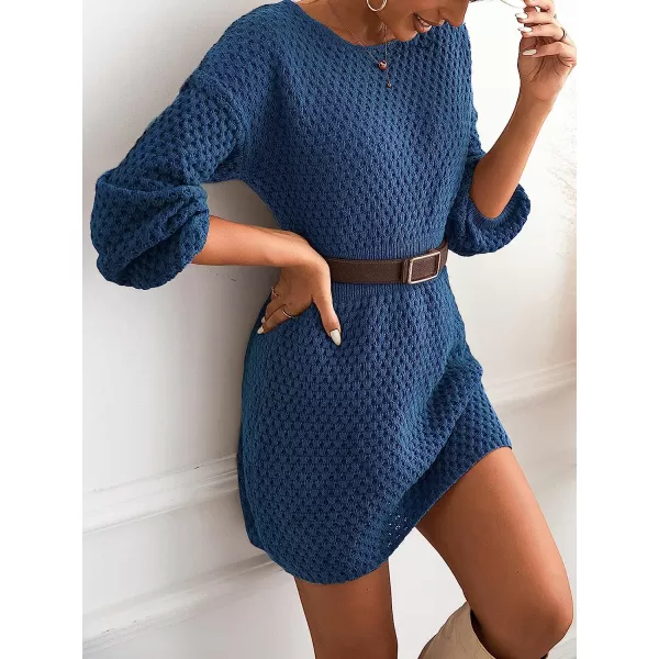 imageCUPSHE Womens Long Sleeve Pullover Sweater Dress Solid Fall Winter Casual Knit DressesBlue