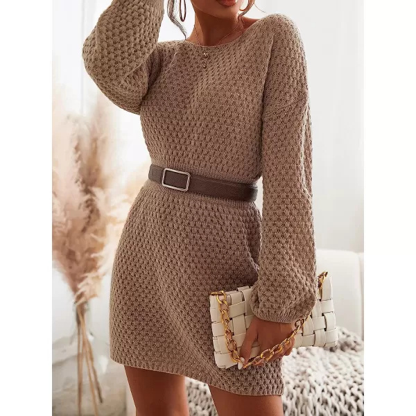 imageCUPSHE Womens Long Sleeve Pullover Sweater Dress Solid Fall Winter Casual Knit DressesCoffee