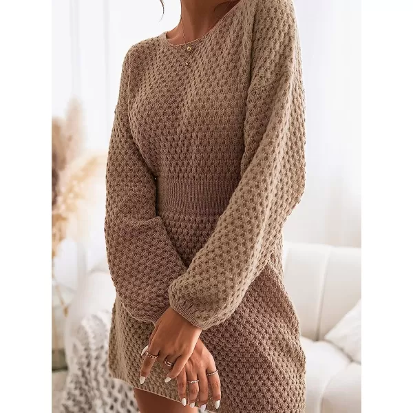 imageCUPSHE Womens Long Sleeve Pullover Sweater Dress Solid Fall Winter Casual Knit DressesCoffee